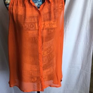 Sleeveless sheer Orange button down shirt